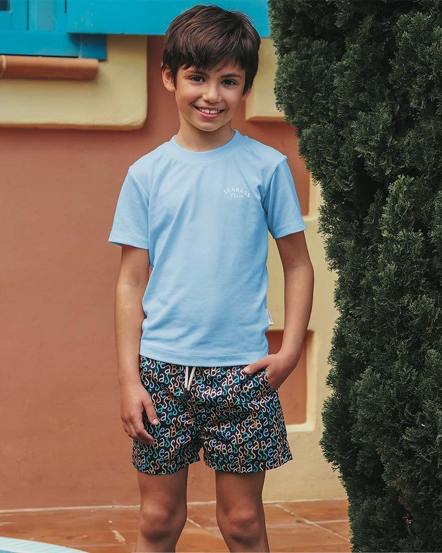 Jungs UV Badeshort Hollywood - Marineblauer Logodruck