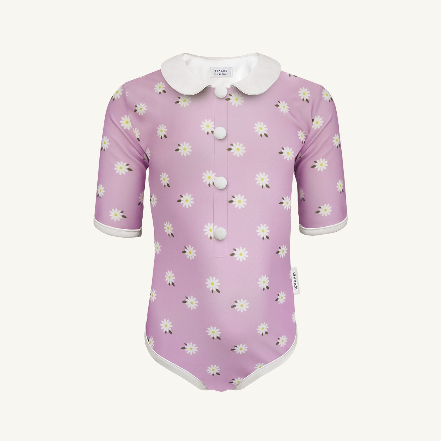 Mädchen UV Badeanzug Ruffle Florence - Lila mit Gänseblümchen