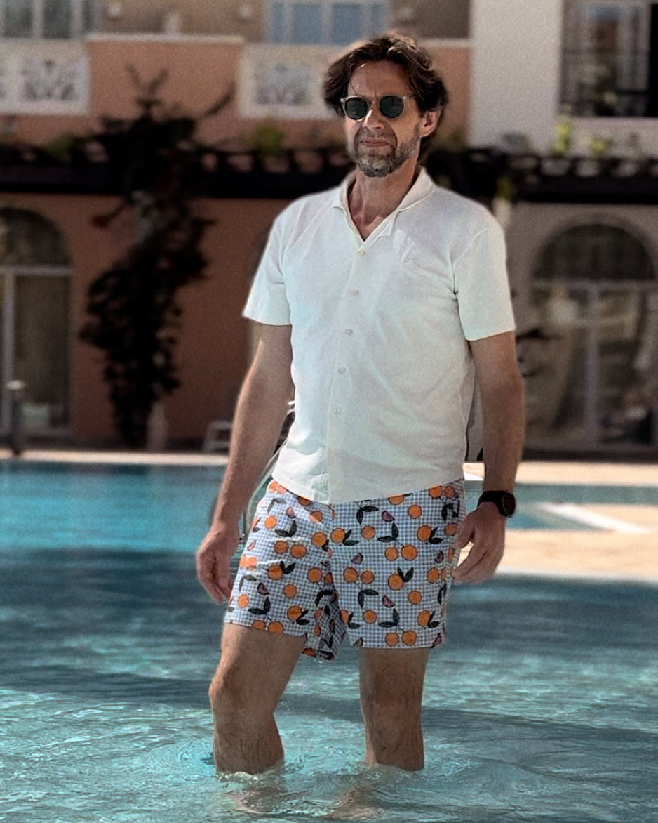 Männer UV Badeshort Corsica - Orange Blau kariert