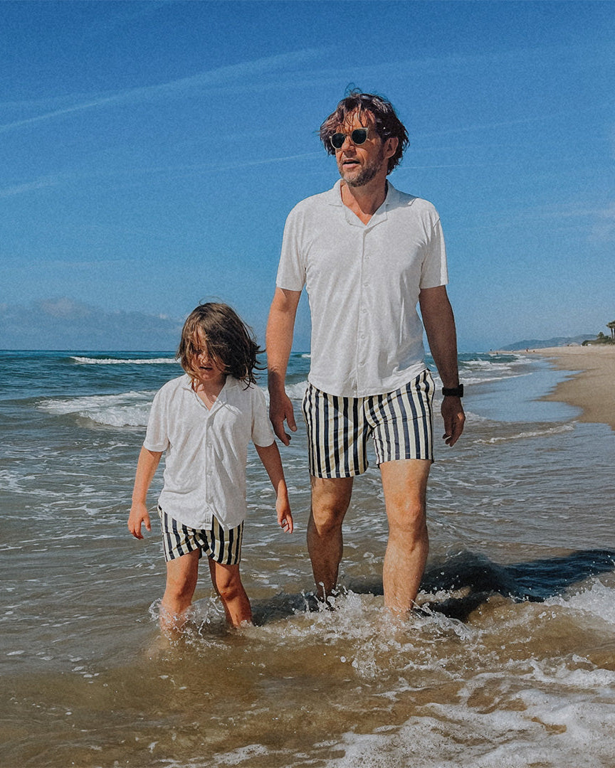 Männer UV Badeshort Sorrento - Blau Gelb Gestreift