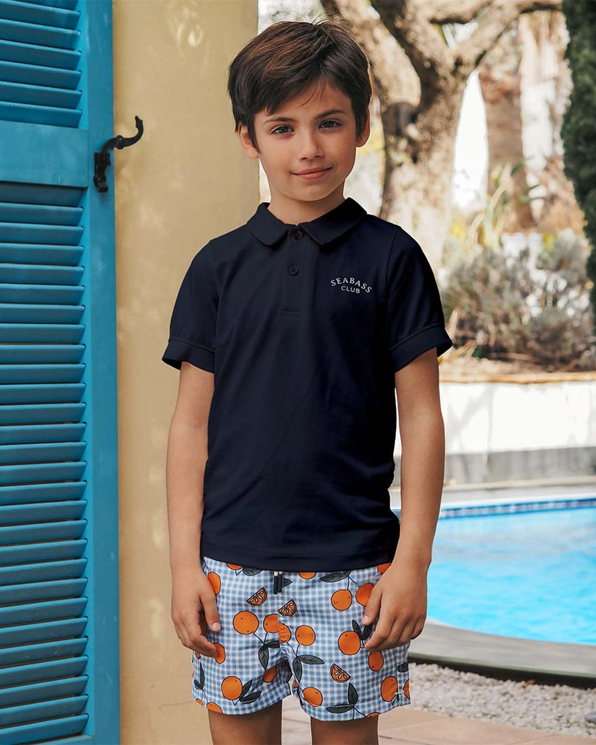 Jungs UV Badeshort Corsica - Orange Blau kariert