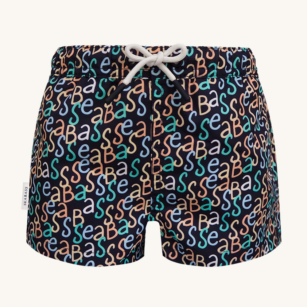 Jungs UV Badeshort Hollywood - Marineblauer Logodruck